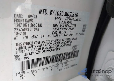 2023 Ford Mustang Mach-E California Route 1 z USA, uszkodzony, nr VIN 3FMTK2SU8PMA84123